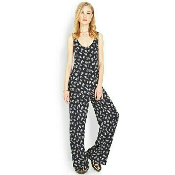 Forever 21 Pants - Button Front Floral Jumpsuit